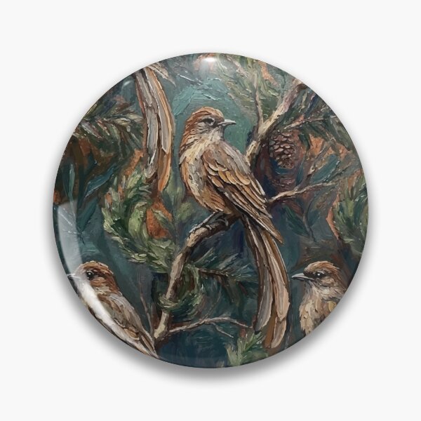 Item preview, Vintage Songbirds on Pine – Painterly Bird Pattern Wall Art designed and sold by FawnFeatherCo.