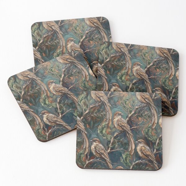 Item preview, Vintage Songbirds on Pine – Painterly Bird Pattern Wall Art designed and sold by FawnFeatherCo.