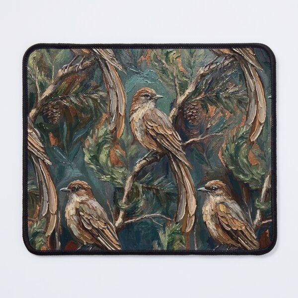 Item preview, Vintage Songbirds on Pine – Painterly Bird Pattern Wall Art designed and sold by FawnFeatherCo.