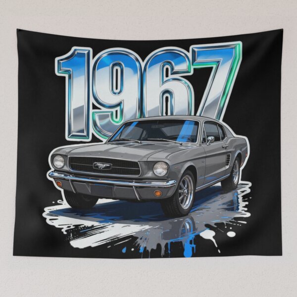 Item preview, 1967 Grey Ford Mustang Fastback Vintage Muscle Car Graphic Art designed and sold by Bubble-Bay Shop.