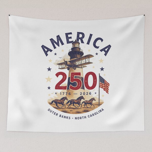 Item preview, America 250 Outer Banks North Carolina Semiquincentennial 1776 - 2026 Vintage Flag Lighthouse v2 designed and sold by DarylWelsh2024.