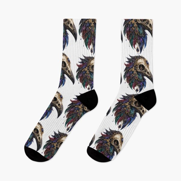 Item preview, Gothic Raven Skull, Jeweled Crow Skull with Feather Headdress, Dark Fantasy Halloween Sublimation designed and sold by BreluzeK.
