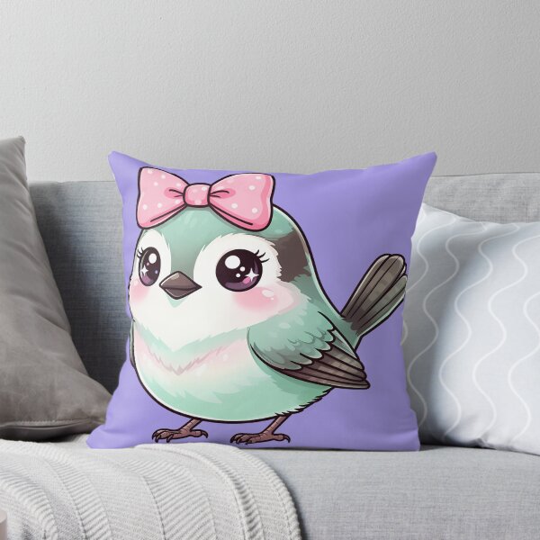 Item preview, Blue Bird with Pink Bow, Cute Accessorized Bird Illustration designed and sold by WrenAndWhimsy.