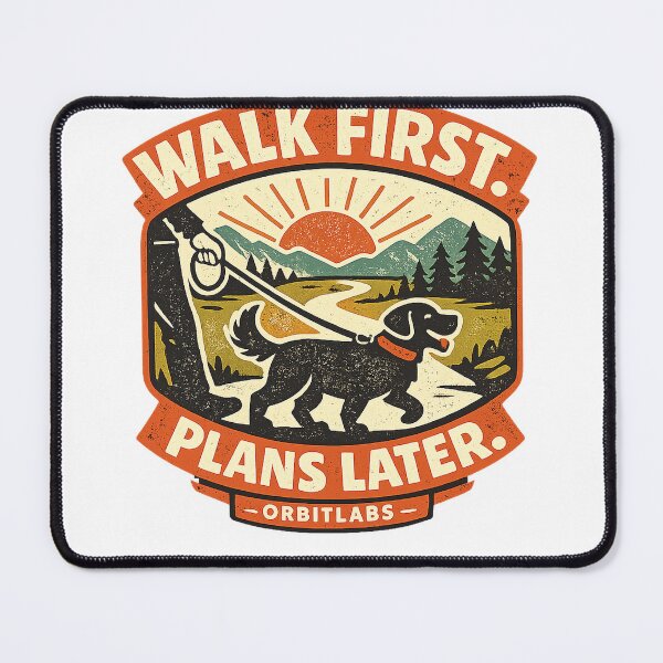 Item preview, Walk First Plans Later Retro Dog Walking Design designed and sold by OrbitLabs.