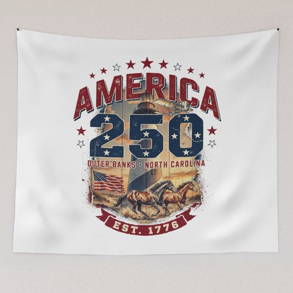 Item preview, America 250 Outer Banks North Carolina Semiquincentennial 1776 - 2026 Vintage Flag Lighthouse v4 designed and sold by DarylWelsh2024.
