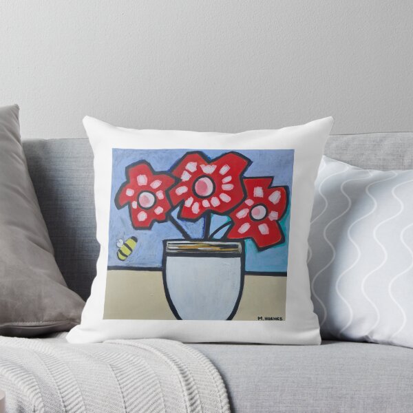 Item preview, Red Daisy Throw Pillow designed and sold by mhughesart.