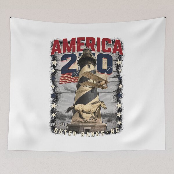 Item preview, America 250 Outer Banks North Carolina Semiquincentennial 1776 - 2026 Vintage Flag Lighthouse v5 designed and sold by DarylWelsh2024.