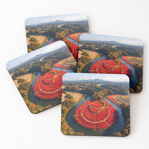 Item preview, Crimson Red Spider Lily Autumn Aerial Landscape designed and sold by conohitoAI-ArtGallery.
