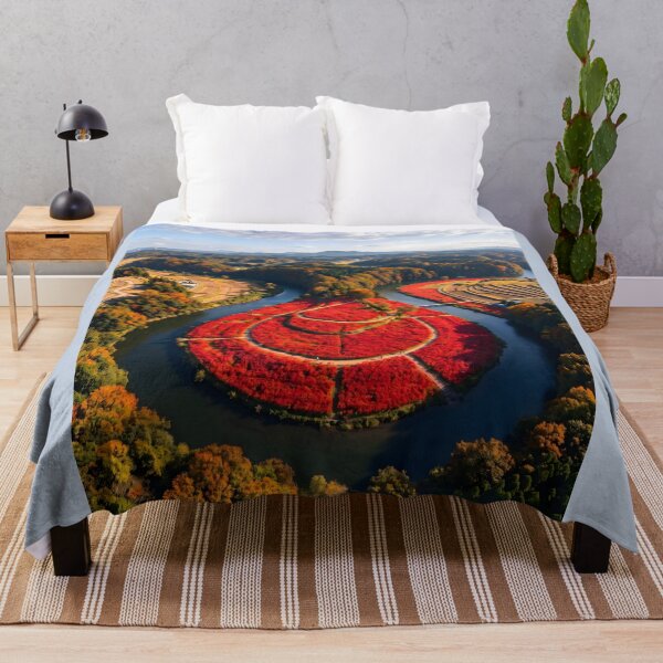 Item preview, Crimson Red Spider Lily Autumn Aerial Landscape designed and sold by conohitoAI-ArtGallery.