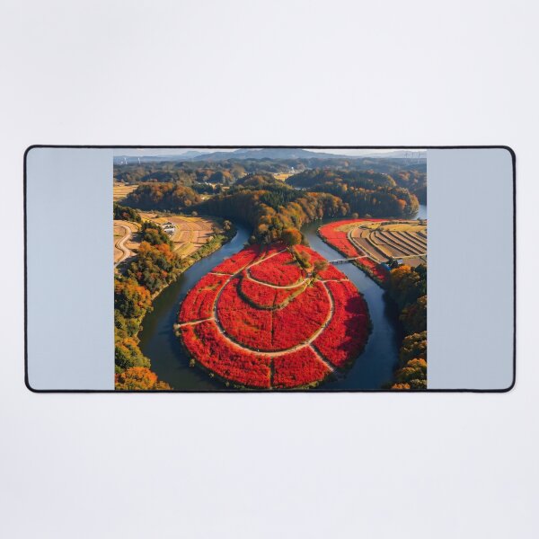 Item preview, Crimson Red Spider Lily Autumn Aerial Landscape designed and sold by conohitoAI-ArtGallery.
