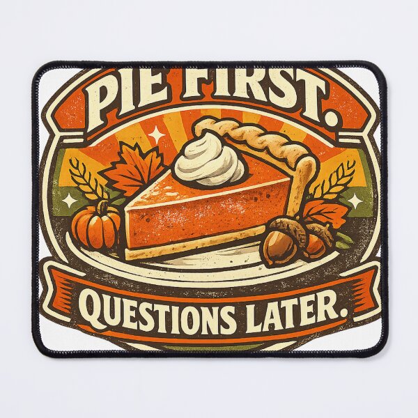 Item preview, Pie First Questions Later Retro Thanksgiving Design designed and sold by OrbitLabs.