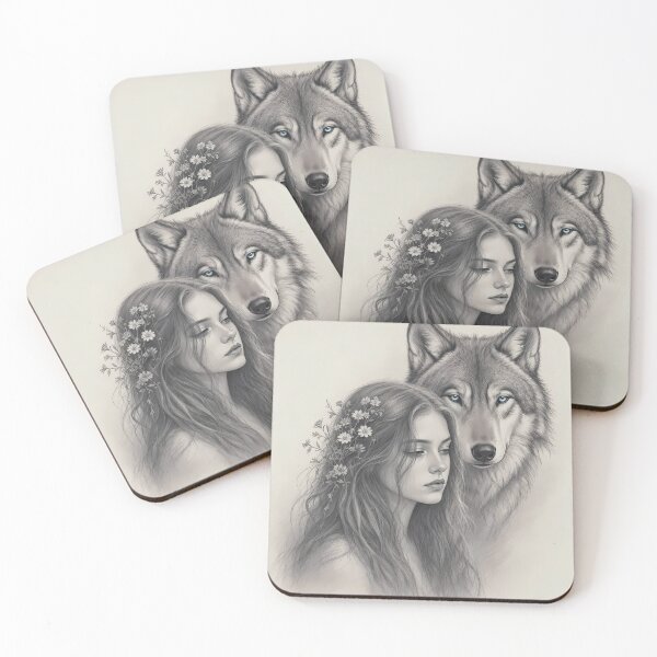 Item preview, Girl and Wolf Pencil Sketch Art designed and sold by jo-e-basta.