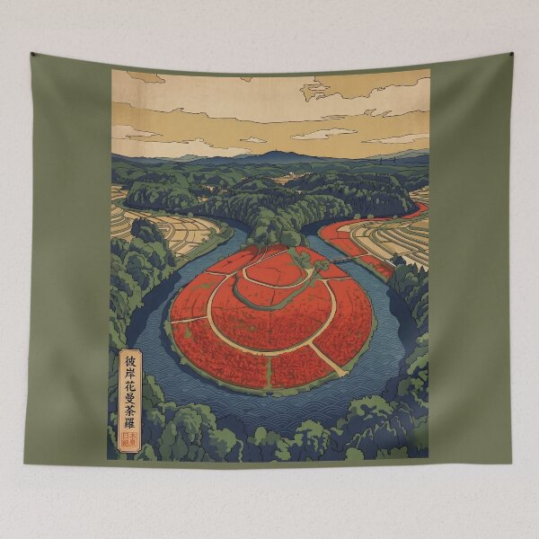 Item preview, Paisaje aéreo de mandala de lirio araña rojo Ukiyo-e designed and sold by conohitoAI-ArtGallery.