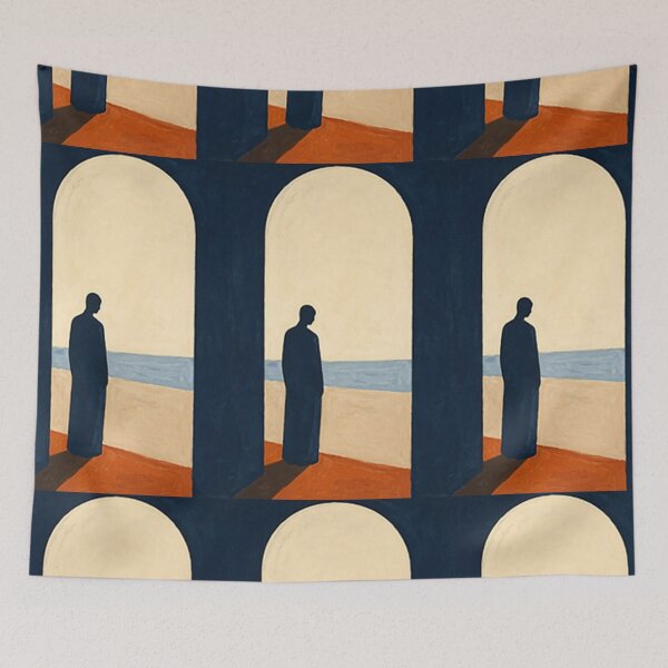 Item preview, Looking Out - Minimalist Blue Figure Coastal Abstract Art designed and sold by Moodzu.