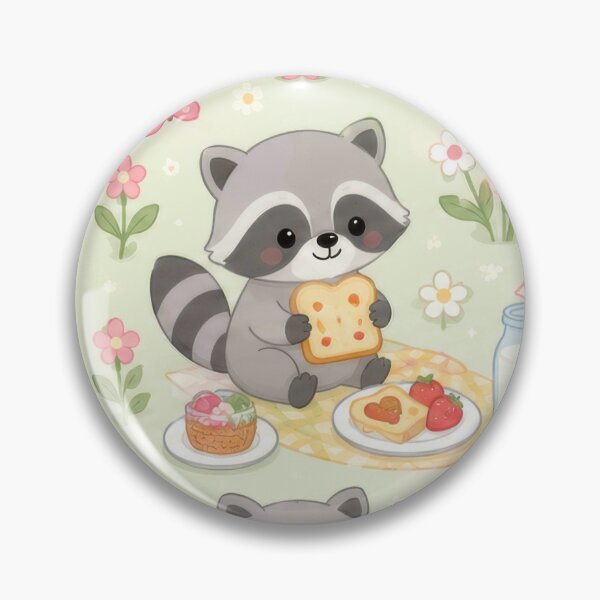 Item preview, Raccoon Spring Garden Breakfast Kawaii Pattern designed and sold by Soft Berry Studio.