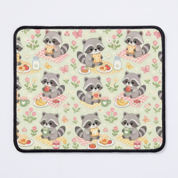 Item preview, Raccoon Spring Garden Breakfast Kawaii Pattern designed and sold by Soft Berry Studio.