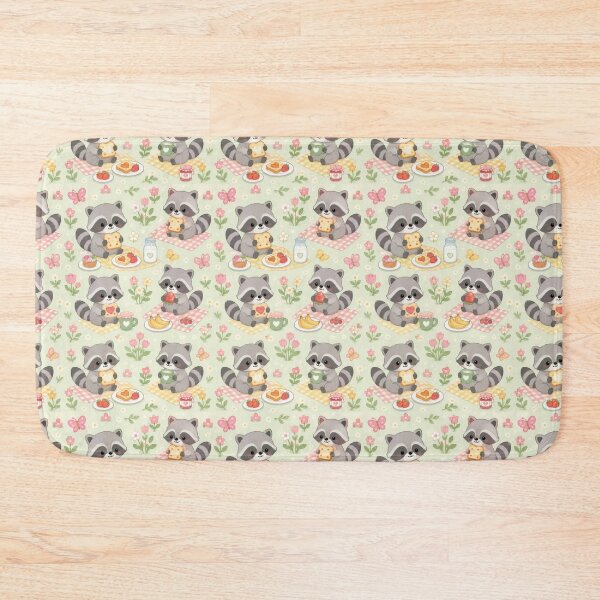 Item preview, Raccoon Spring Garden Breakfast Kawaii Pattern designed and sold by Soft Berry Studio.