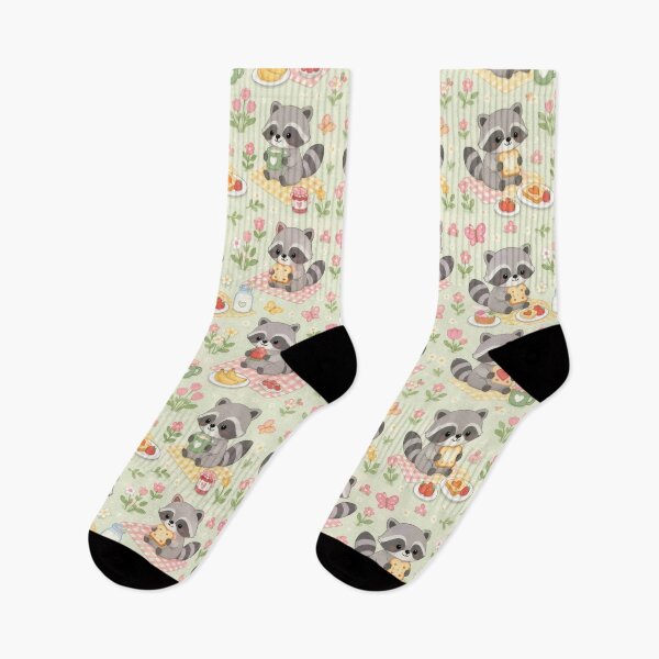 Item preview, Raccoon Spring Garden Breakfast Kawaii Pattern designed and sold by Soft Berry Studio.