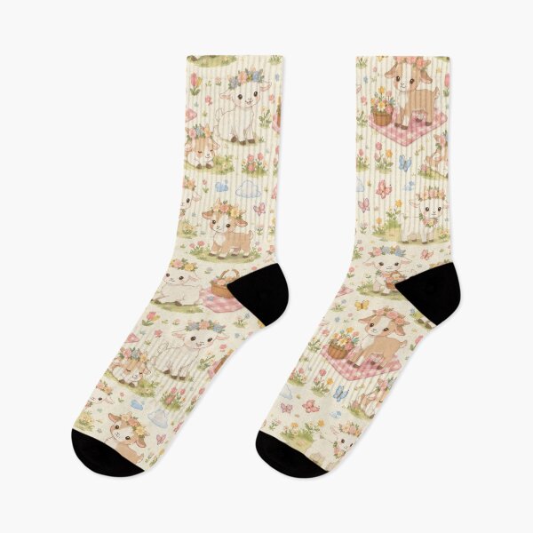 Item preview, Baby Goat Spring Flower Crown Kawaii Pattern designed and sold by Soft Berry Studio.
