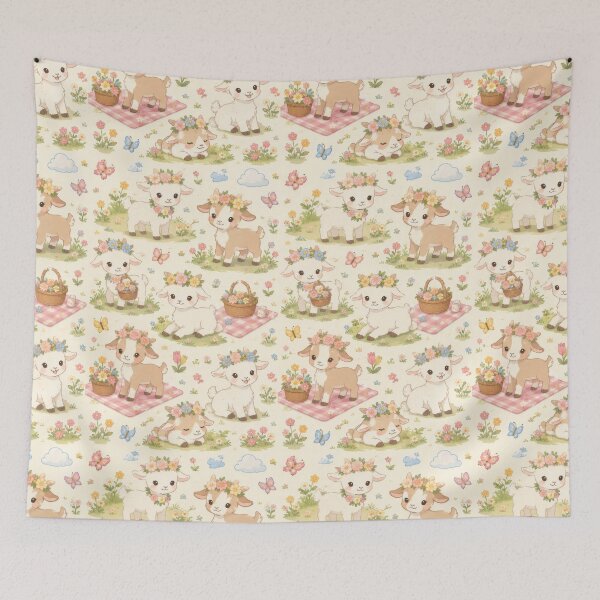 Item preview, Baby Goat Spring Flower Crown Kawaii Pattern designed and sold by Soft Berry Studio.