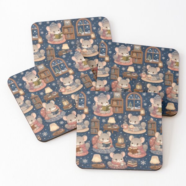 Item preview, Chinchilla Cozy Winter Library Kawaii Pattern designed and sold by Soft Berry Studio.