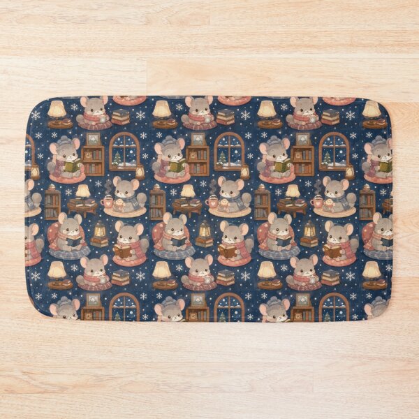Item preview, Chinchilla Cozy Winter Library Kawaii Pattern designed and sold by Soft Berry Studio.