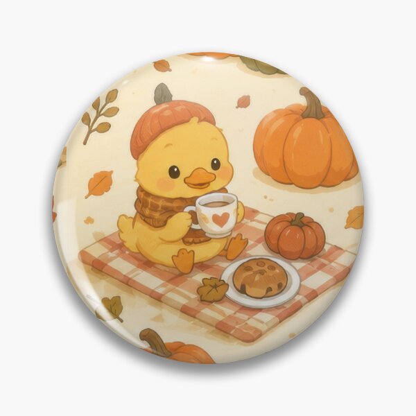 Item preview, Duckling Autumn Pumpkin Picnic Kawaii Pattern designed and sold by Soft Berry Studio.