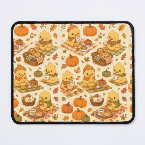 Item preview, Duckling Autumn Pumpkin Picnic Kawaii Pattern designed and sold by Soft Berry Studio.