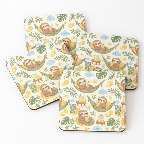 Item preview, Sloth Cozy Summer Lemon Tea Kawaii Pattern designed and sold by Soft Berry Studio.