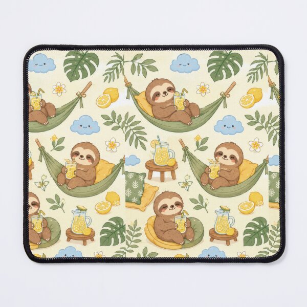 Item preview, Sloth Cozy Summer Lemon Tea Kawaii Pattern designed and sold by Soft Berry Studio.