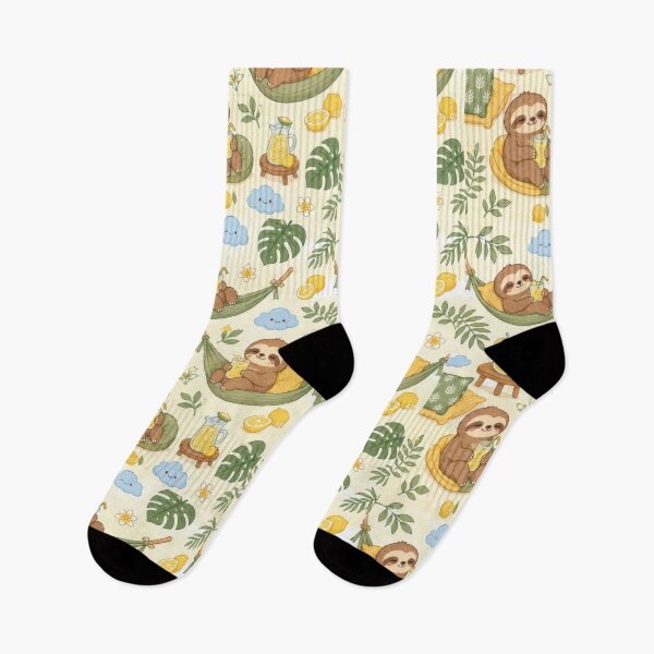 Item preview, Sloth Cozy Summer Lemon Tea Kawaii Pattern designed and sold by Soft Berry Studio.