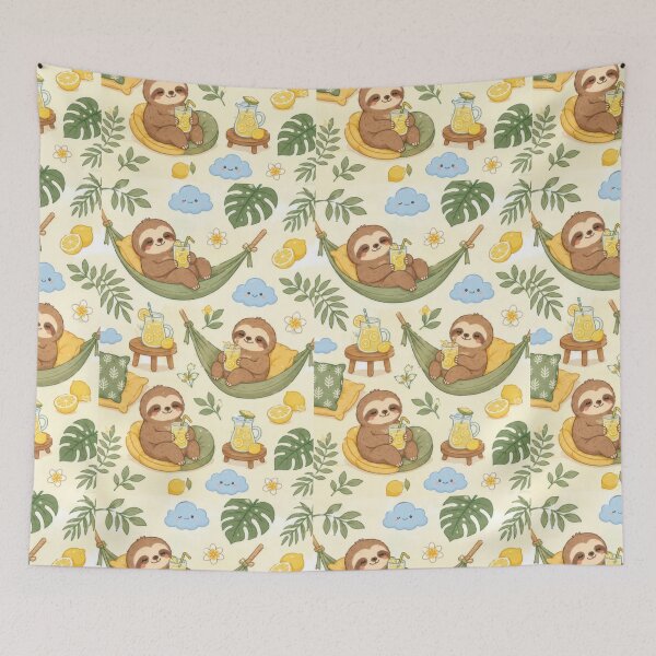 Item preview, Sloth Cozy Summer Lemon Tea Kawaii Pattern designed and sold by Soft Berry Studio.