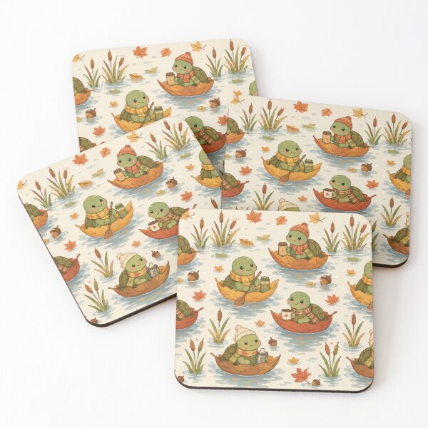 Item preview, Turtle Autumn Leaf Boat Kawaii Pattern designed and sold by Soft Berry Studio.