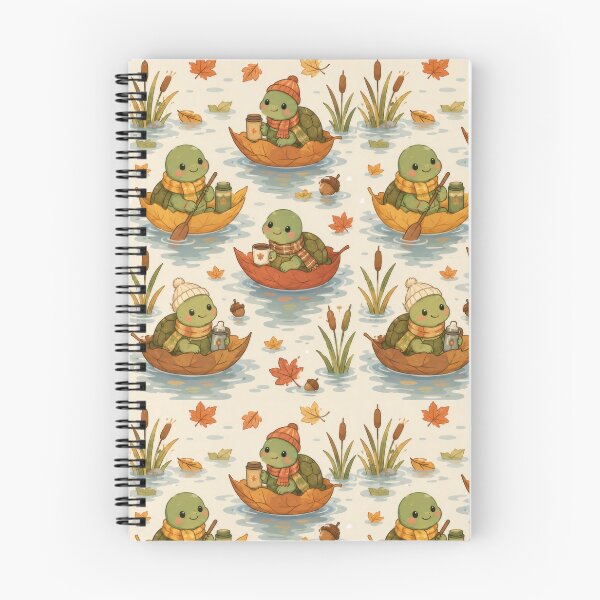 Item preview, Turtle Autumn Leaf Boat Kawaii Pattern designed and sold by Soft Berry Studio.