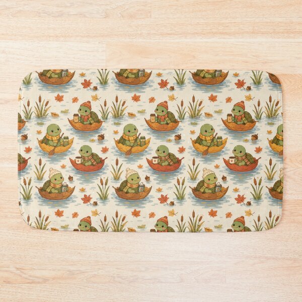 Item preview, Turtle Autumn Leaf Boat Kawaii Pattern designed and sold by Soft Berry Studio.