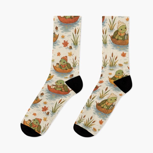 Item preview, Turtle Autumn Leaf Boat Kawaii Pattern designed and sold by Soft Berry Studio.
