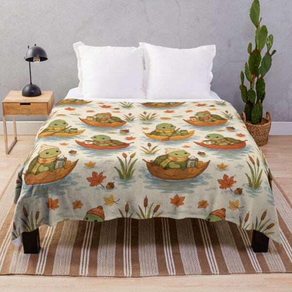 Item preview, Turtle Autumn Leaf Boat Kawaii Pattern designed and sold by Soft Berry Studio.