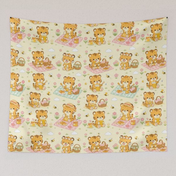 Item preview, Baby Tiger Spring Honey Picnic Kawaii Pattern designed and sold by Soft Berry Studio.