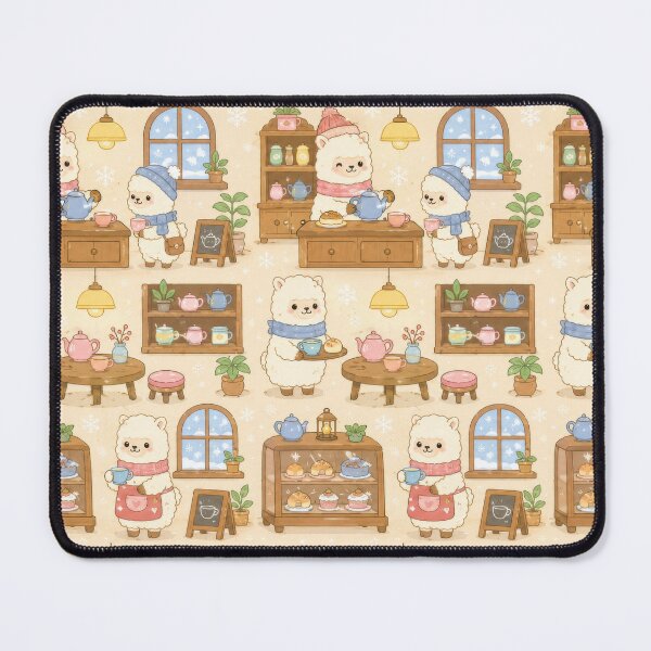 Item preview, Alpaca Cozy Winter Tea Shop Kawaii Pattern designed and sold by Soft Berry Studio.