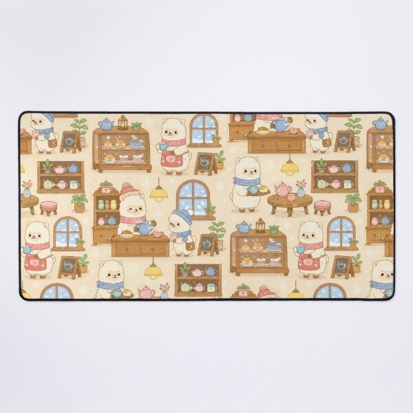Item preview, Alpaca Cozy Winter Tea Shop Kawaii Pattern designed and sold by Soft Berry Studio.