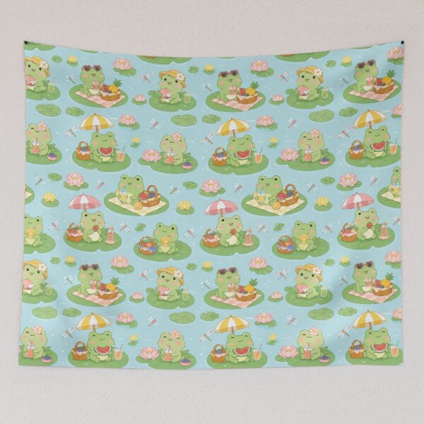 Item preview, Frog Summer Lily Pad Picnic Kawaii Pattern designed and sold by Soft Berry Studio.