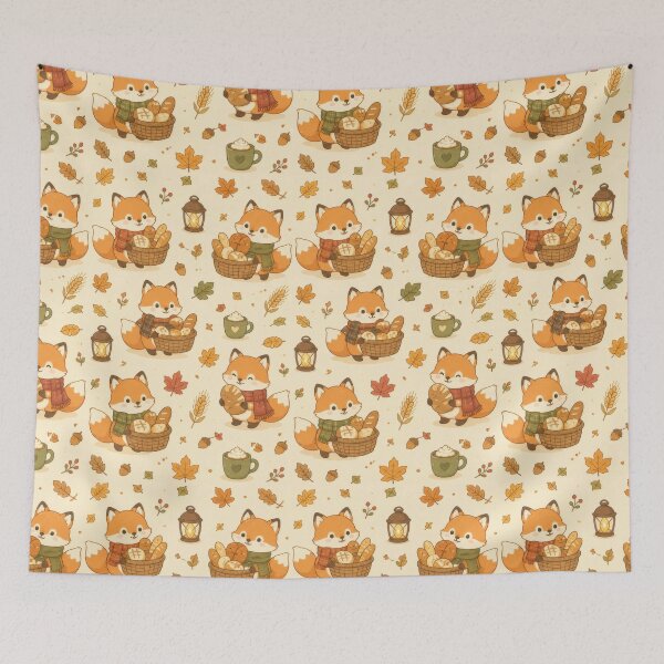 Item preview, Fox Cozy Autumn Bread Basket Kawaii Pattern designed and sold by Soft Berry Studio.