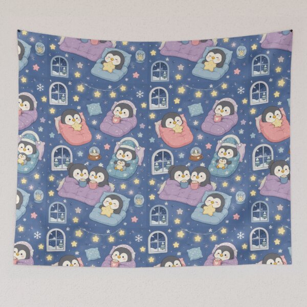 Item preview, Penguin Winter Starry Sleepover Kawaii Pattern designed and sold by Soft Berry Studio.