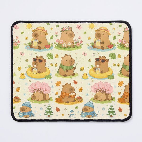 Item preview, Capybara Cozy Four Seasons Kawaii Pattern designed and sold by Soft Berry Studio.
