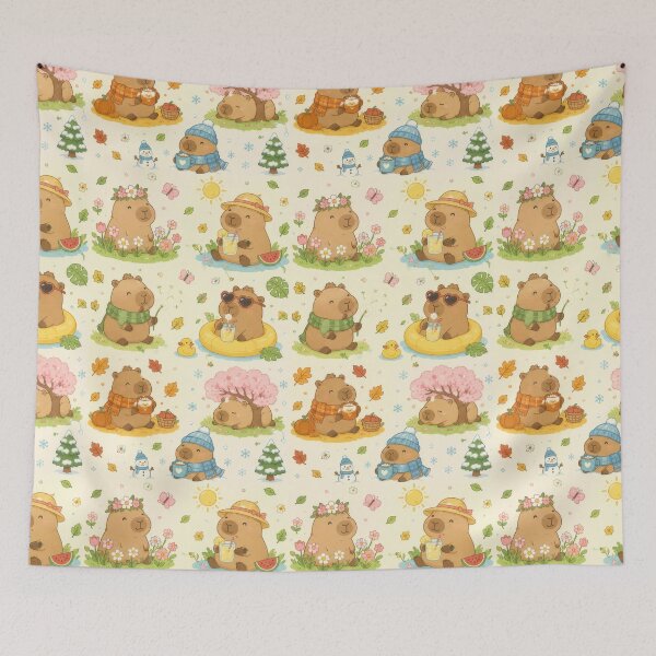 Item preview, Capybara Cozy Four Seasons Kawaii Pattern designed and sold by Soft Berry Studio.
