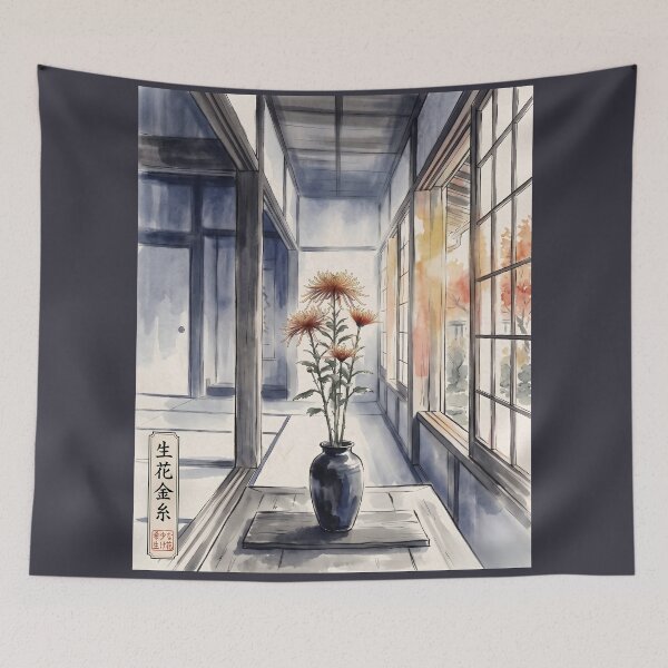 Item preview, Sumi-e Saga Kiku Chrysanthemum Golden Threads designed and sold by conohitoAI-ArtGallery.