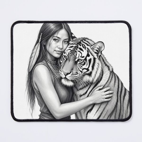 Item preview, Girl with Tiger Pencil Drawing designed and sold by jo-e-basta.
