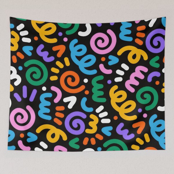 Item preview, Vibrant Neon Squiggles on Black - Funky Party Doodle Art designed and sold by Billy Morfo™.