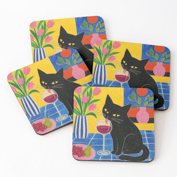 Item preview, Little black cat Drinking Red Wine - Funny designed and sold by evavv-studio.