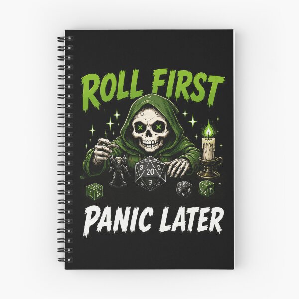 Item preview, D20 First Panic Later Tabletop RPG Gaming Skull designed and sold by markymaarty.